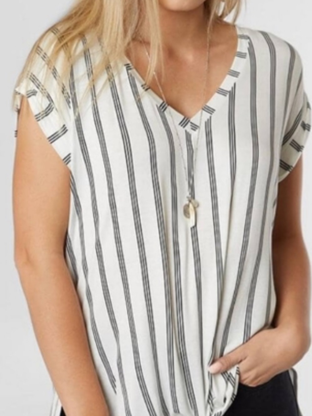 Daytrip White V-Neck Vertical Stripe Tunic
